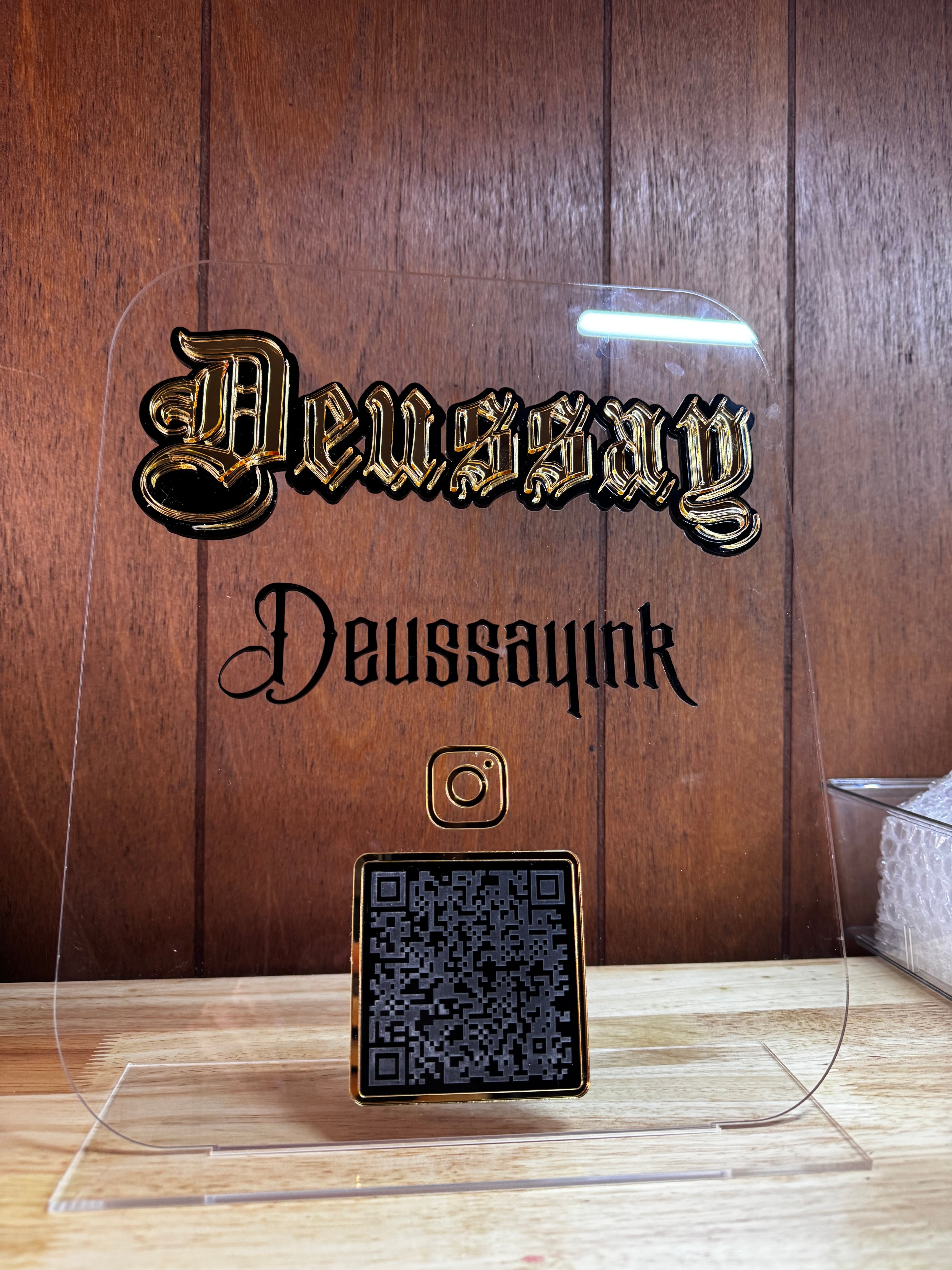 Layered Name and QR Code Plaque w/ Stand