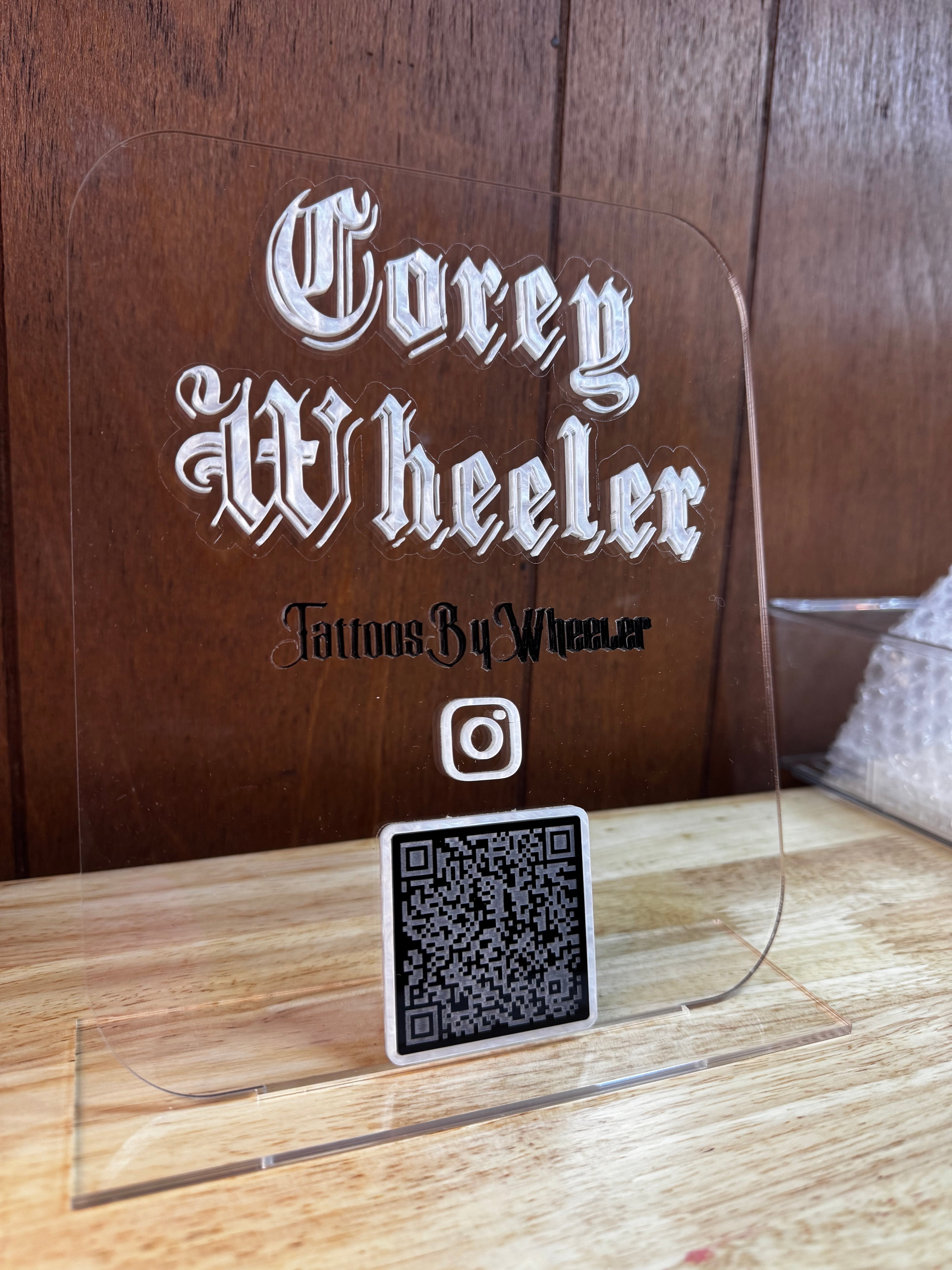 Layered Name and QR Code Plaque w/ Stand